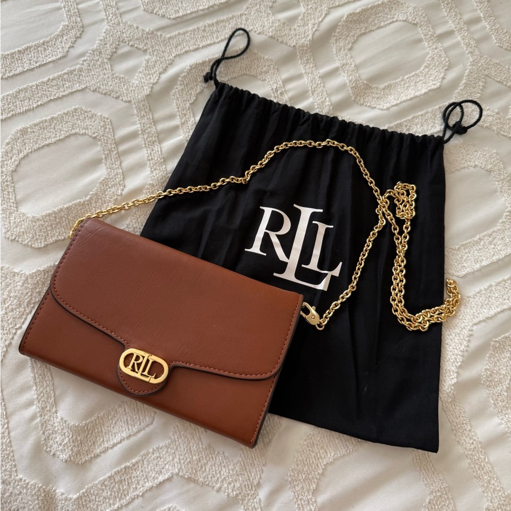 Ralph Lauren Brown Leather Crossbody Bag with Gold Chain